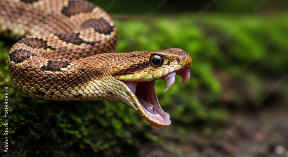 Fototapeta premium Snake with open mouth and prominent fangs