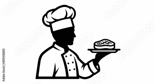 Chef Presenting Grilled Steak A Culinary Icon for Restaurants and Food-Related Designs