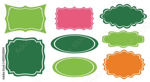 Collection of colorful, ornate, and uniquely shaped blank labels and frames for various design purposes.