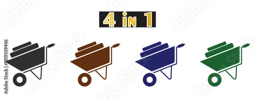 Construction and Gardening Wheelbarrow Icon Set, Industrial Transportation Vector