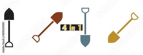 Construction and Digging Shovel Tool Icon Set, Gardening and Work Equipment Vector Graphic
