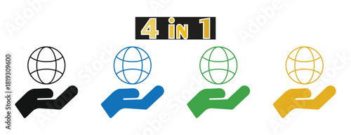 Global Business and Environmental Protection Icon Set, Hand Holding Earth Vector Symbol