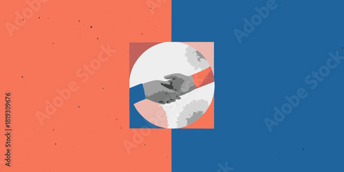 Abstract handshake illustration with contrasting colors for business or cooperation concepts