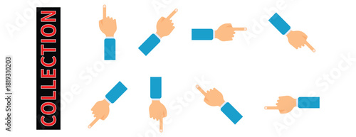 Collection of Human Hand Pointing Gesture Icon Set, Various Direction Index Finger Vector
