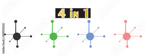 Global Network and Central Hub Connection Icon Set, Abstract Distributed System Structure