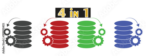 Data Processing and Database Management System Icon Set, Server Stack with Cogwheel