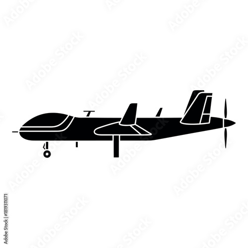 General atomics avenger drone silhouette side view isolated on white background