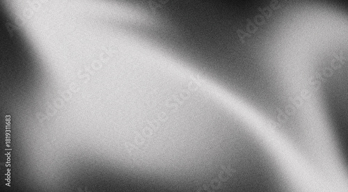 Grainy black white abstract background, with rough abstract gradient shape, dark noise texture and smooth glowing digital wide banner design