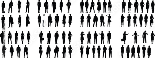 Set of vector silhouettes of painters holding rollers buckets and ladders working on home renovation projects isolated on white background.