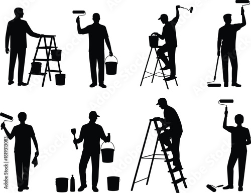 Set of vintage sewing machine silhouettes showing classic tailoring equipment for craft design, fashion illustration, handmade stitching artwork, and retro textile themes