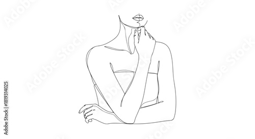 Minimalist Continuous Single Line Art Elegant Portrait of a Woman's Bust and Face, a Timeless Expression of Beauty