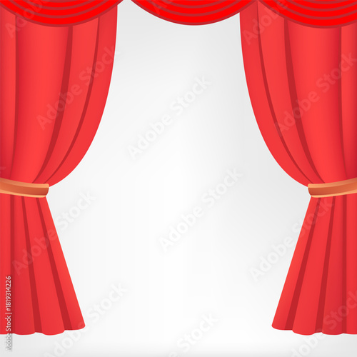 Red stage curtain theater drapes grey color background illustration
