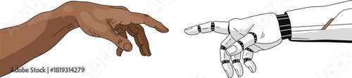 Human hand reaching robotic hand, artificial intelligence connection, future technology, machine interaction, digital evolution, innovation, cybernetic touch, unity concept