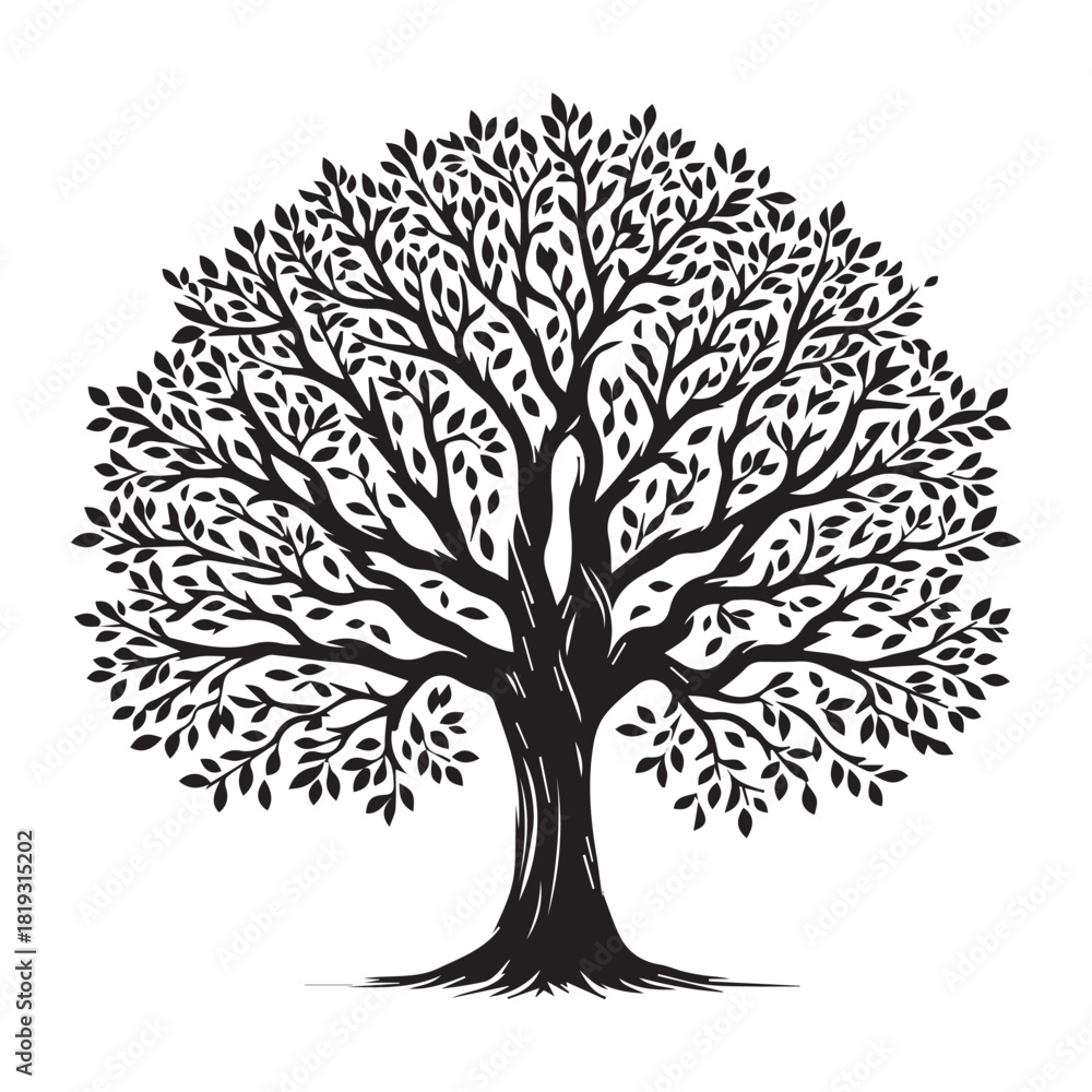 Fototapeta premium Stylized Black and White Tree Silhouette Art