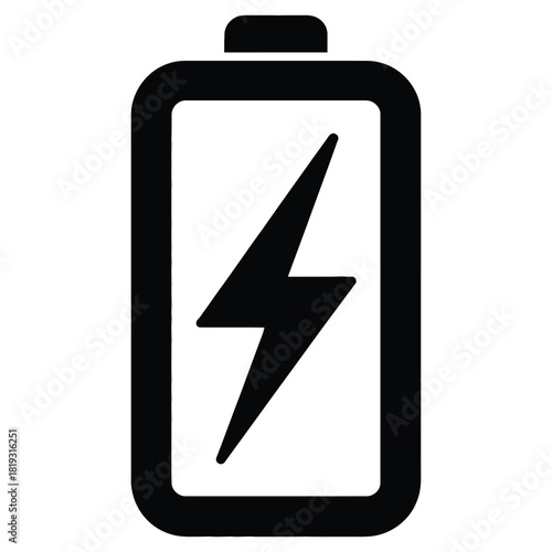 Battery icon with lightning bolt isolated on white background symbolizing energy and power for electronic devices