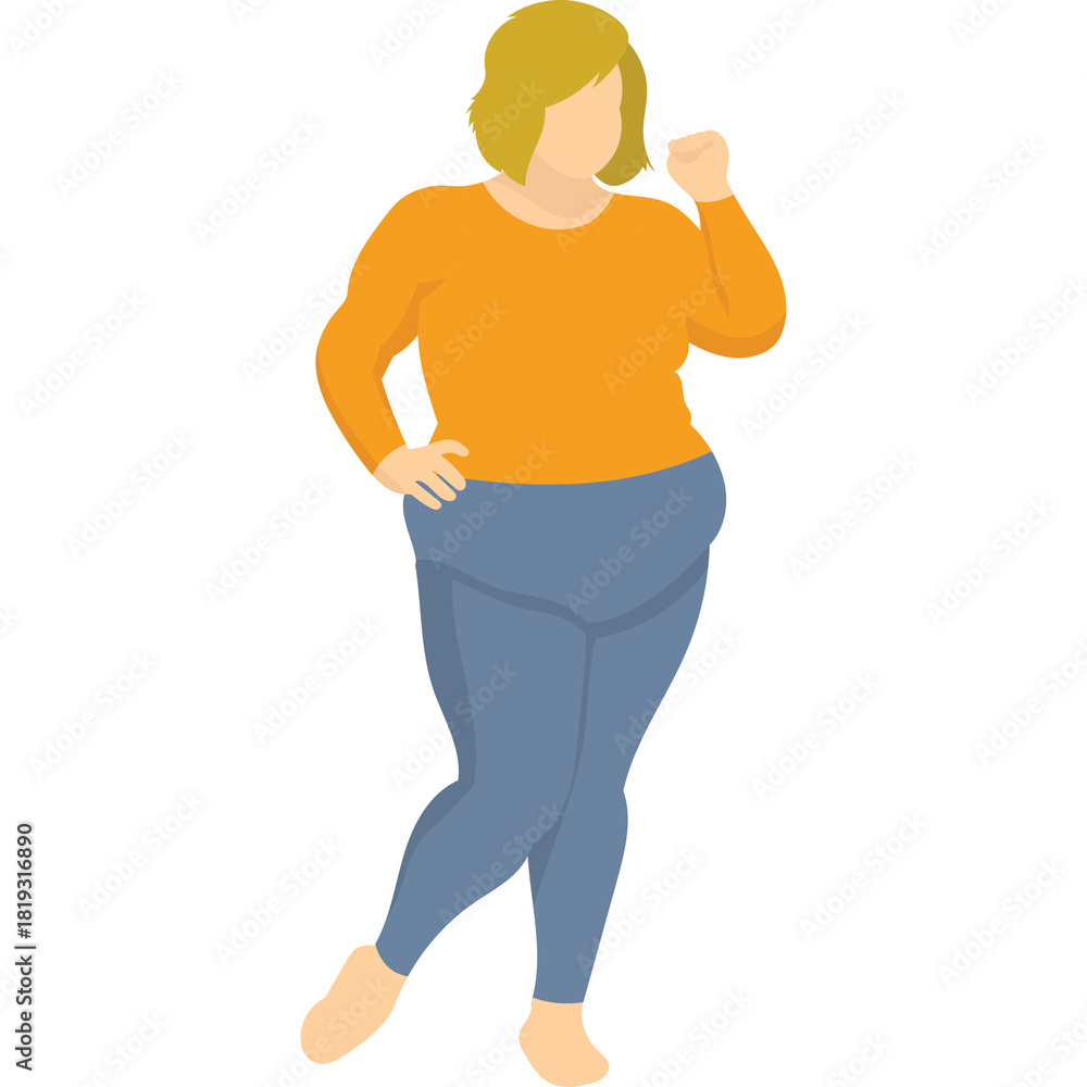 Fototapeta premium Plus Size Woman Standing Confidently in Orange Sweater and Blue Pants with Transparent Background