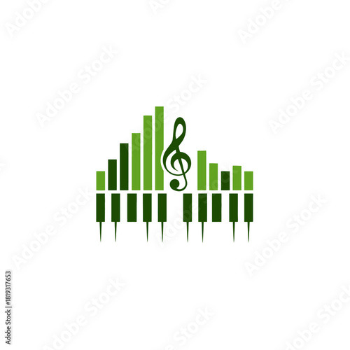 Abstract Green Music Equalizer Graphic with Piano Keys and Treble Clef Symbol