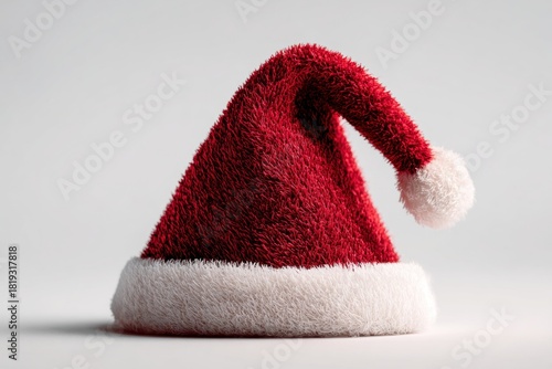 Red fluffy Santa hat with white pompom and trim