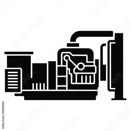 Black silhouette of a generator isolated on white background, providing power during emergencies and outages