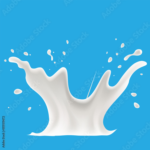 Milk liquid splashing isolated on solid color background. Realistic vector in 3D elements. Food and Drink concepts.