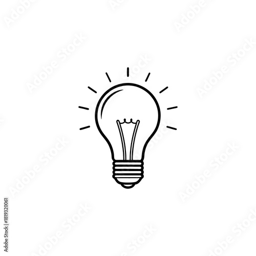 Light bulb glowing with radiating lines symbolizing an idea or inspiration isolated on white background isolated on transparent background