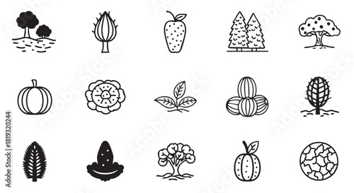 Black and White Vector Icons for Nature and Agriculture projects