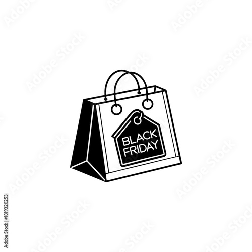 Shopping bag with black friday tag representing sales and discounts isolated on white background isolated on transparent background