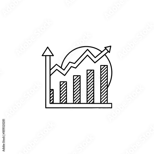Graph showing upward trend and growth with bars and line chart isolated on white background isolated on transparent background