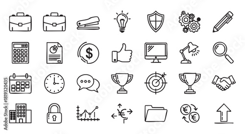Business and finance line icons for web design and marketing material
