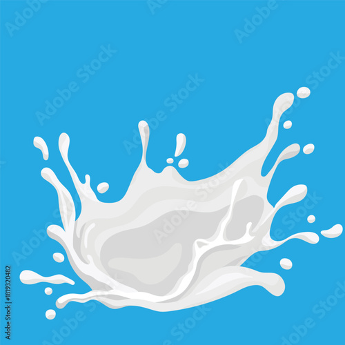 Milk liquid splashing isolated on solid color background. Realistic vector in 3D elements. Food and Drink concepts.