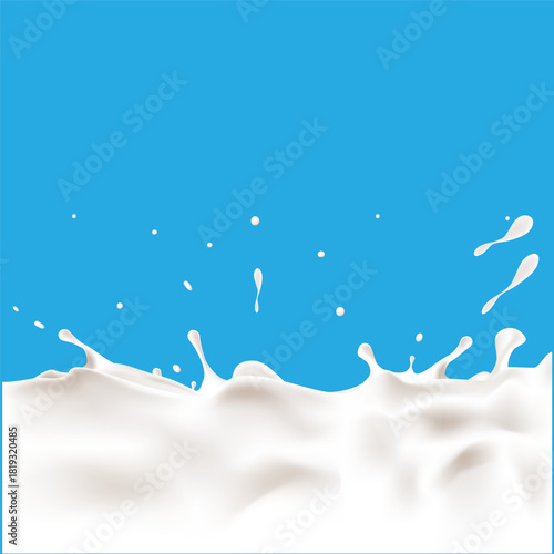 Milk liquid splashing isolated on solid color background. Realistic vector in 3D elements. Food and Drink concepts.