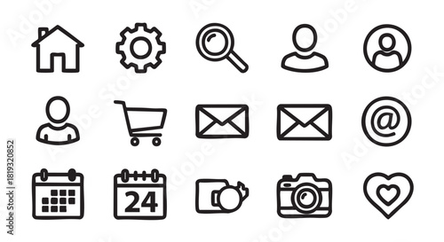 Collection of essential user interface icons for website and application design