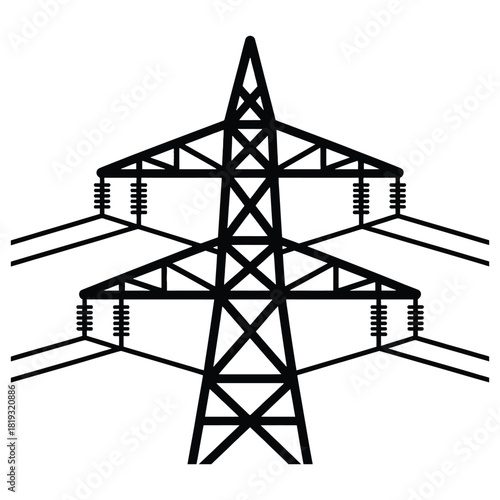 Illustration of a power transmission tower isolated on white background, conveying electricity efficiently and reliably