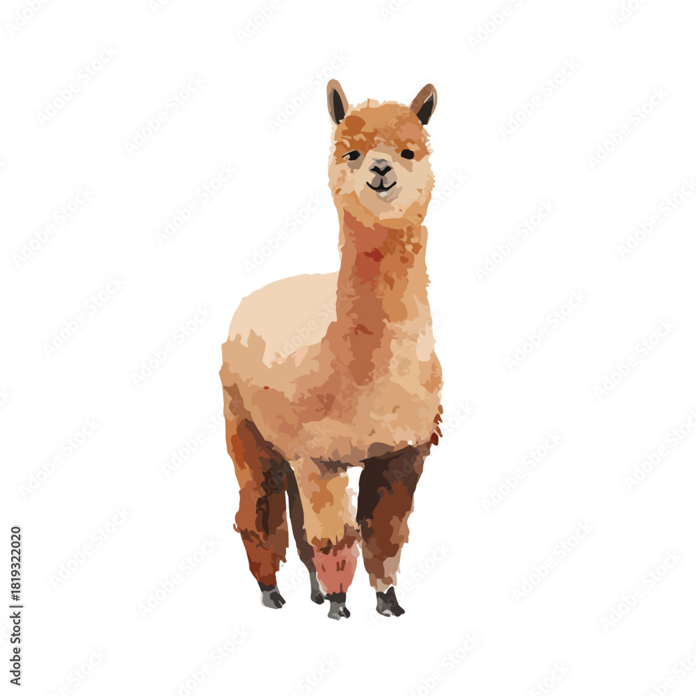 Obraz premium Cute Alpaca Illustration Standing Charming Farm Animal Vector Art.