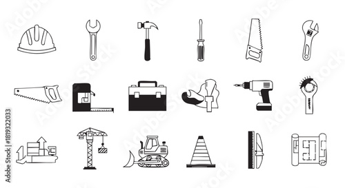 Construction and industrial tool icon set vector illustration design element