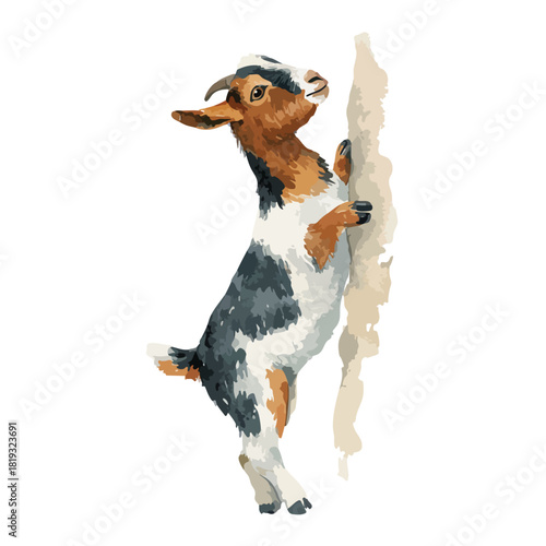 Cute Baby Goat Reaching Up Vector Illustration.