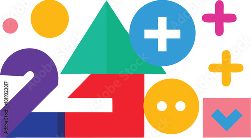 Colorful abstract shapes and symbols forming a playful composition