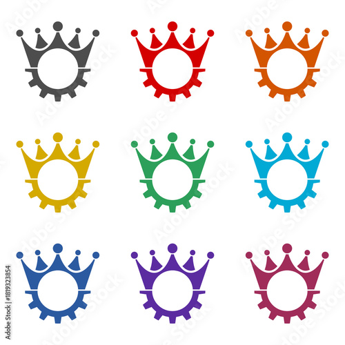 Gear king logo icon isolated on white background. Set icons colorful