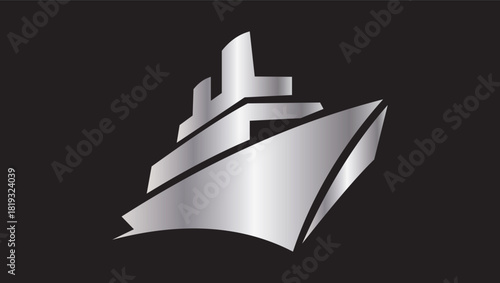 Sleek Silver Cruise Ship Icon on Black
