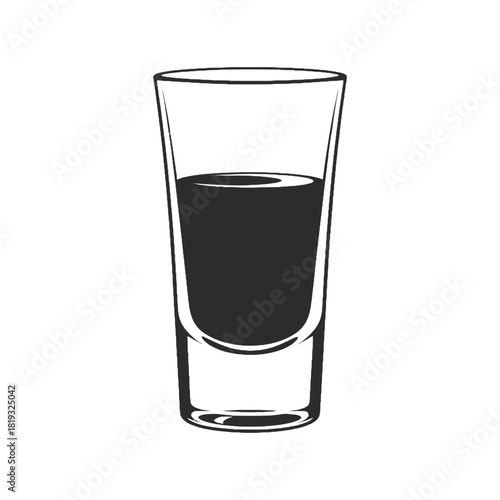 A simple black and white illustration of a filled shot glass