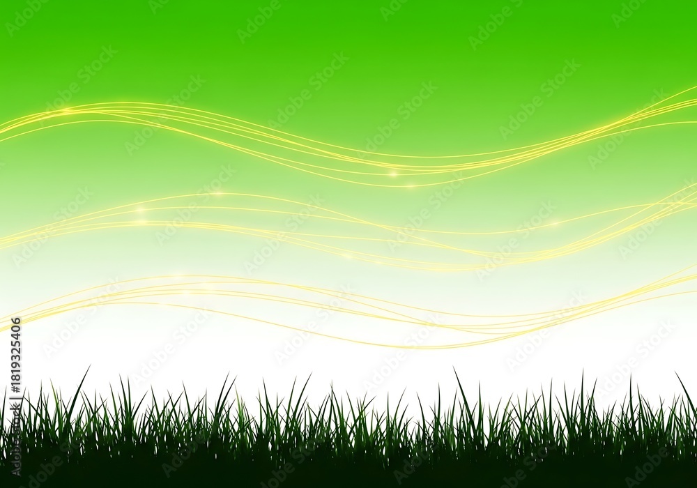 Fototapeta premium Luminous meadow ambiance featuring ethereal lines and grassy silhouette