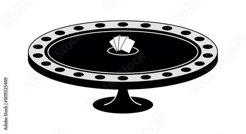 A round poker table with cards in the center, ready for a game.