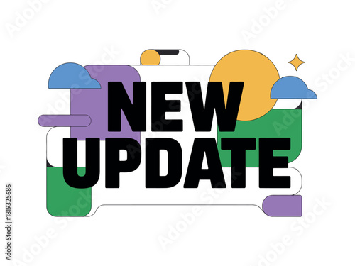 Announcing a new update with colorful abstract shapes and text.