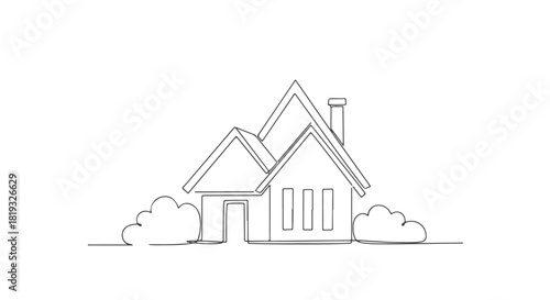 Single continuous line art drawing of a home, simple house illustration, EPS style, EPS format