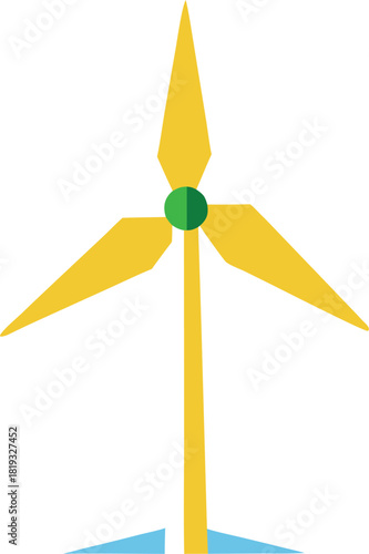 Wind turbine generating clean energy on a clear blue sky background.