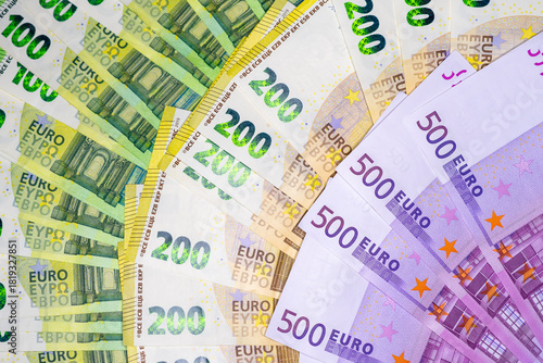 500, 200 and 100 euro banknotes