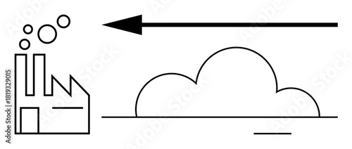Air pollution concept. Factory emissions drifting with wind direction. Air pollution impacting climate change, public health, and the environment. Use for climate awareness, research, industry
