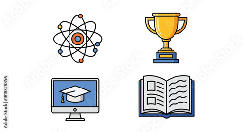 Vector illustration of science, education and learning icons for web design
