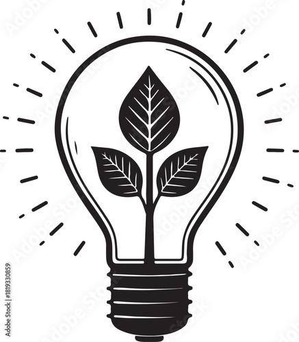 light bulb with green leaves black silhouette isolate icon 