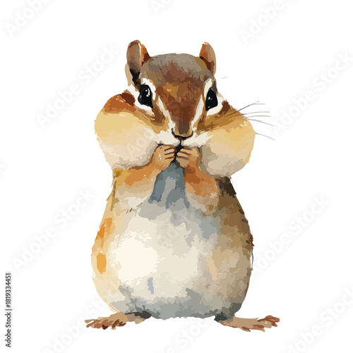 Cute Chipmunk Watercolor Illustration with Full Cheeks.